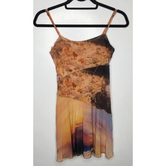 Urban Outfitters Dress Womens XS Multicolor Abstract Print Sheer Mesh Tank Slip - Picture 2 of 7
